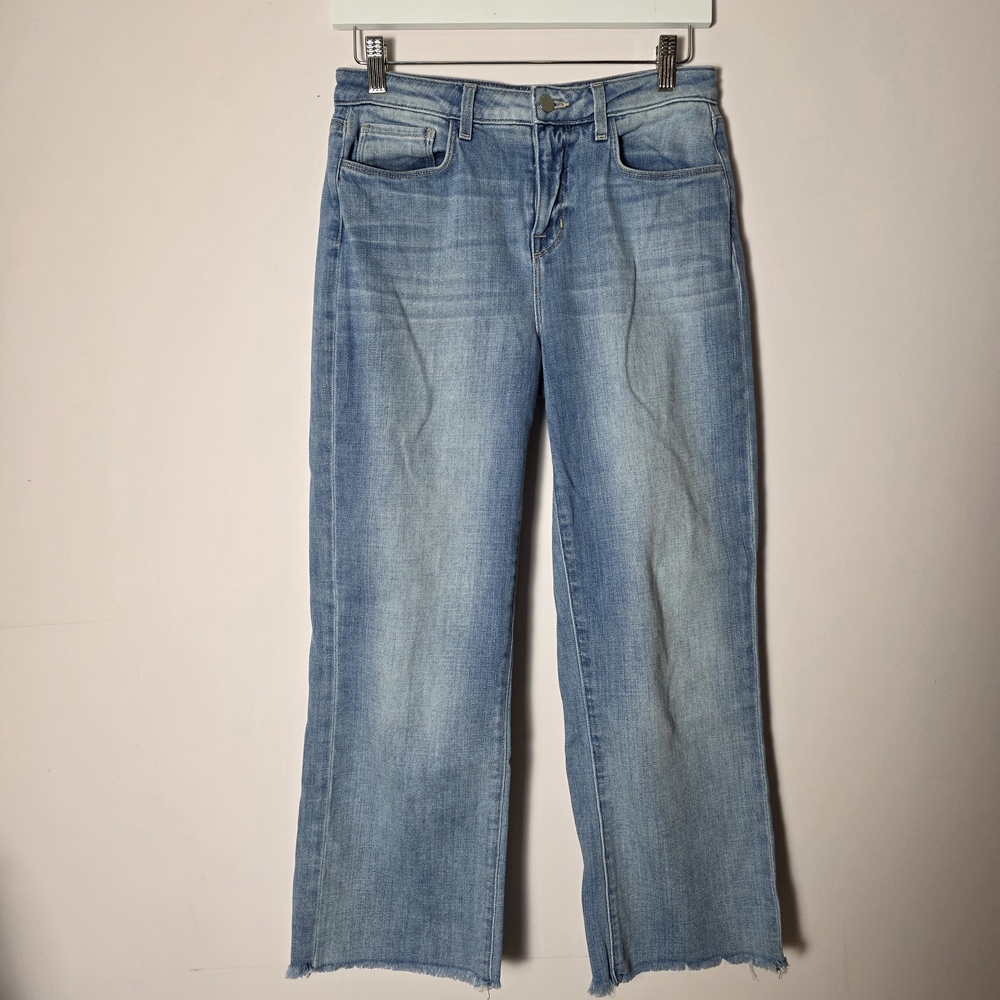 L’AGENCE Wanda High Rise Wide Leg Jeans 26 Highland Light Wash Raw Hem Cropped